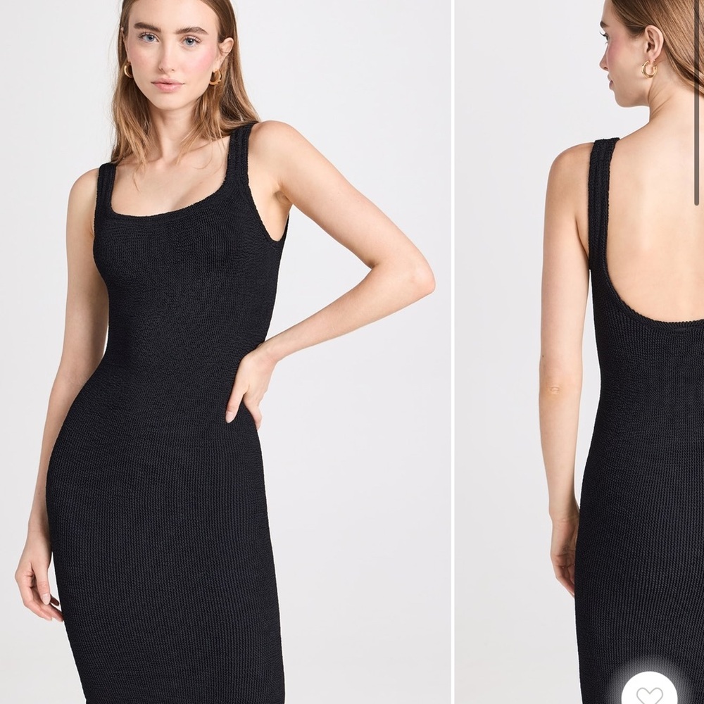 Hunza G Crinkle Sleeveless Tank Dress Black Mini One Size